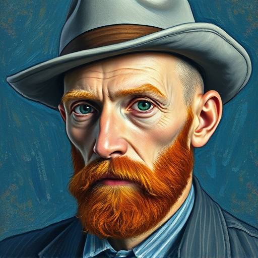 Close-up of Van Gogh's Self-Portrait with Grey Felt Hat, showing brushstrokes and color variations