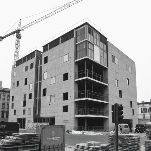 Historical photograph of the Van Gogh Museum building during its construction